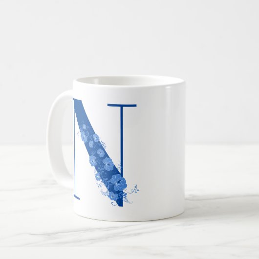 Mug avec monogramme lettre florale N (Devant gauche)