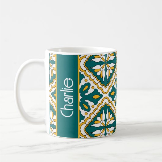 Mug Avec nom💛💚 Beaux carreaux marocains  (Gauche)