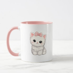 Mug avec un adorable chaton et un nœud rose