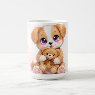 Mug avec un chiot mignon tenant un ours en peluche