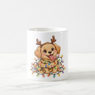Mug avec un Golden Retriever et des bois de Noël