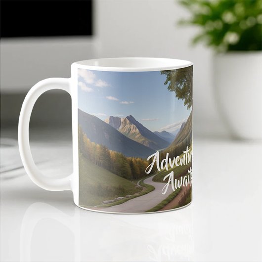 Mug Aventure Await Wanderlust Travel Mountain Custom