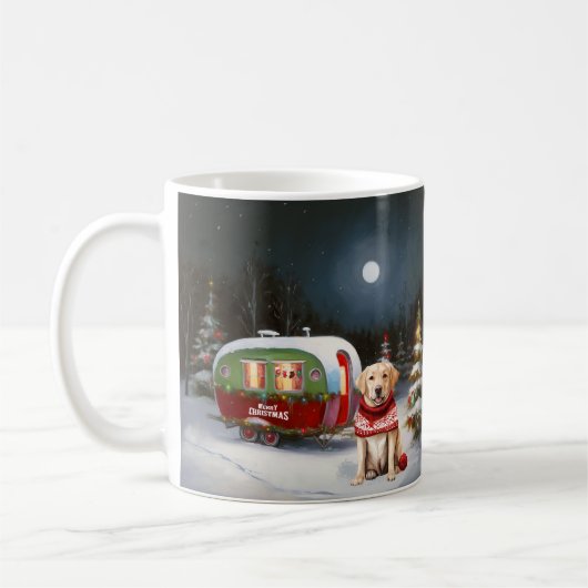 Mug Aventure de Noël Caravane Labrador d'hiver (Gauche)