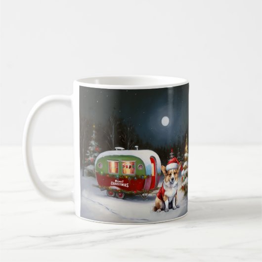 Mug Aventure de Noël de la caravane du corgi d'hiver (Gauche)