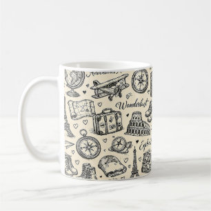 Mug Aventures de voyage vintage motif sans couture