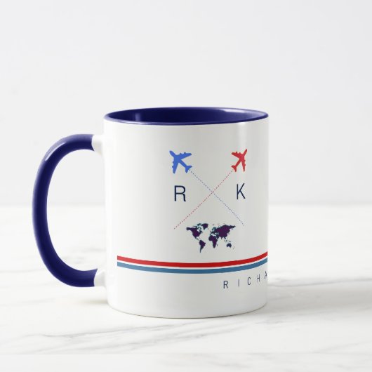 Mug Avions monogramme, voyage aérien américain blanc (Gauche)