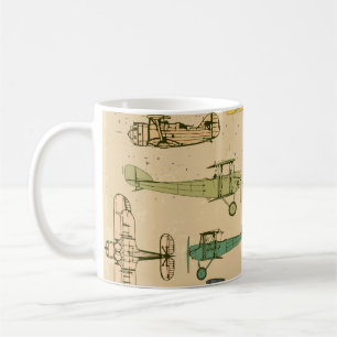 Mug Avions rétro : Motif Vintage fissuré.