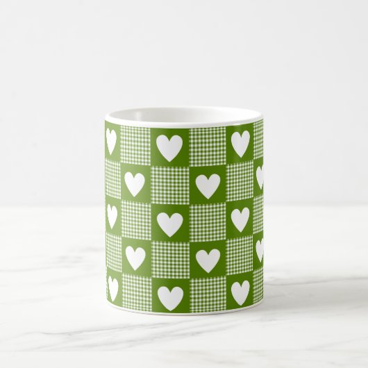Mug Avocado Green Gingham Heart Plaid (Centre)