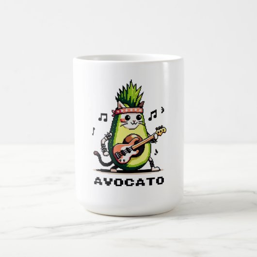 Mug Avocato - Drôle Pixel Art Avocado Cat jouer basse (Centre)