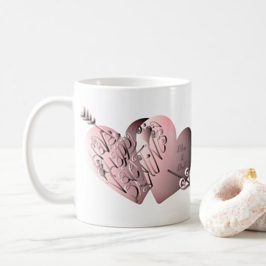 Mug "Avoir un Heureuse Sainte-Valentin"Coeurs écrits à (Avec donut)