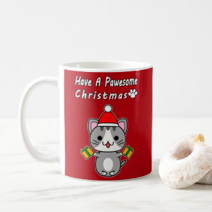 Mug Avoir un Noël Pawesome - Chat Gris Tabby