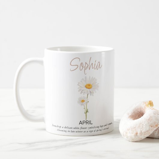 Mug Avril Fleur de naissance personnalisée (Avec donut)