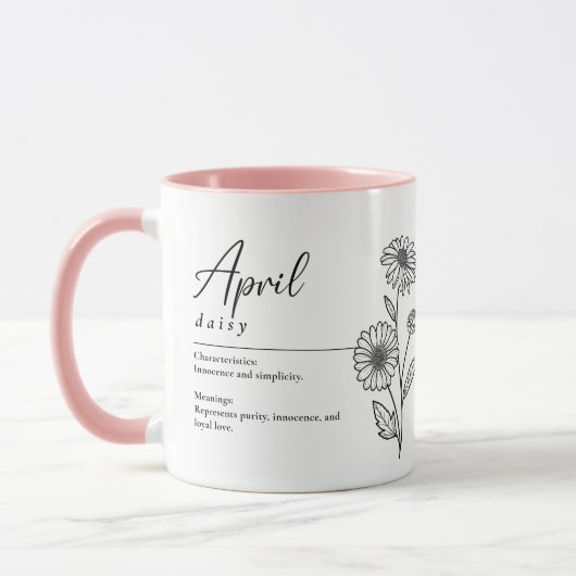 Mug Avril Mois de naissance Fleur Daisée Minimaliste (Gauche)