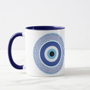 Mug Aztèque Cercle grec Clé Mal Oeil Bleu Bleu
