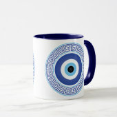 Mug Aztèque Cercle grec Clé Mal Oeil Bleu Bleu (Devant droit)