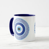 Mug Aztèque Cercle grec Clé Mal Oeil Bleu Bleu (Devant gauche)