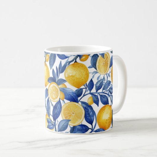 Mug Azulejo Lemons Feuilles bleus #1 (Devant droit)
