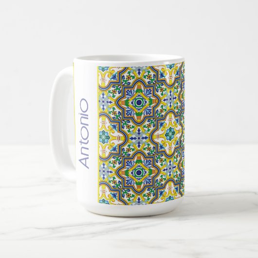 Mug 💛💙💚Azulejos bleu et jaune époustouflants (Devant gauche)