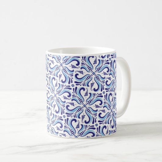 Mug Azulejos Motif Floral Bleu (Devant droit)