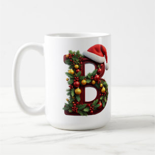 Mug B en lettre rouge décoré pour Noël
