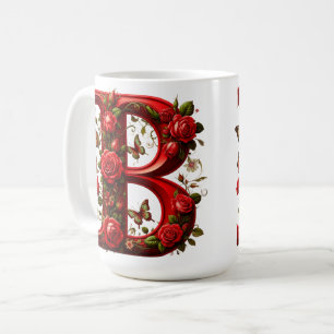 Mug B majuscule rouge élégant par Roses et Papillon