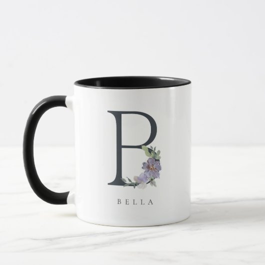 Mug B Monogramme Aquarelle Floral pourpre (Gauche)
