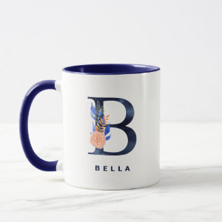 Mug B Monogramme Marine Aquarelle bleu Floral