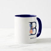 Mug B Monogramme Marine Aquarelle bleu Floral (Devant droit)