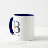 Mug B Monogramme Marine Aquarelle bleu Floral (Devant gauche)