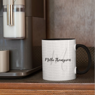 Mug b/w nom manuscrit/initiale . monogramme moderne .