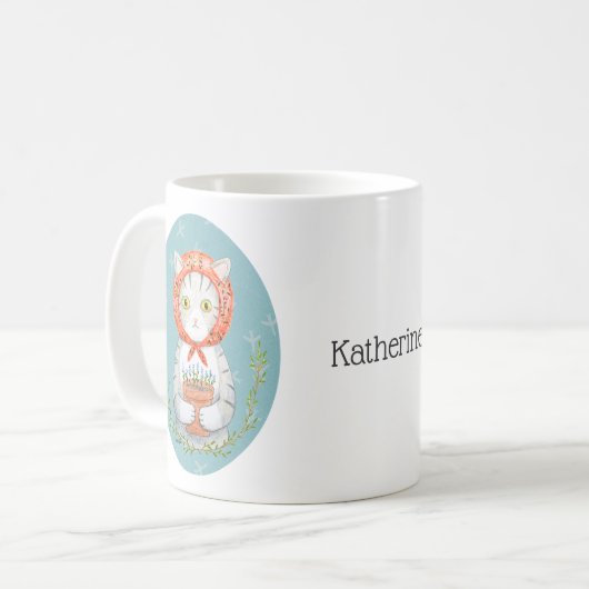 Mug Babushka Cat Gray Tabby Cat Gift Custom Name (Devant gauche)