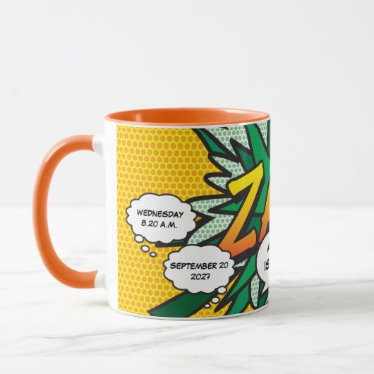 Mug Baby Birth Stats Comic Book Pop Art Keepsaké (Gauche)
