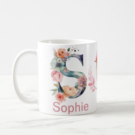 Mug Baby Chien Nom Photo Lettre S Floral Monogramme Oi (Gauche)