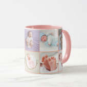 Mug Baby girl first year photo collage script Pink (Devant droit)