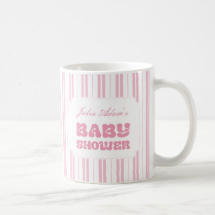 Mug Baby Shower élégant motif rayé rose pêche
