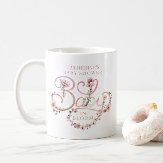 Mug Baby shower Fleur sauvage rose - Dusty Floral Boh (Avec donut)