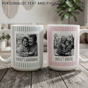 Mug Baby Shower   Grand-mère Tante Rayures Roses Perso