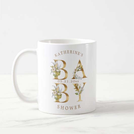 Mug baby shower monogramme or fleuri (Gauche)