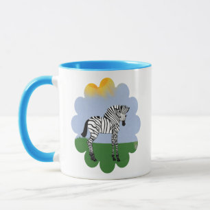 Mug Baby Zebra in Field Cartoon Art