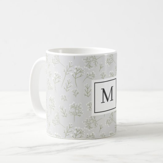 Mug Baby's Breath White Floral Gypsophila Monogram (Devant gauche)