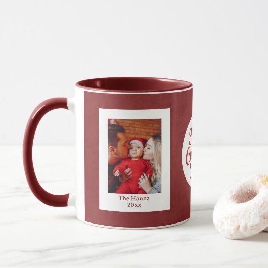 Mug Baby's First Christmas Custom Name Photo Keepsake (Avec donut)