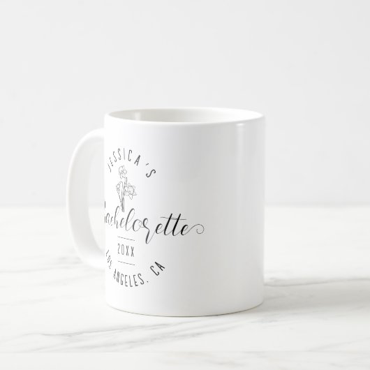 Mug Bachelorette Naissance Mars Fleur Chic noir Script (Devant gauche)