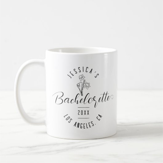 Mug Bachelorette Naissance Mars Fleur Chic noir Script (Gauche)