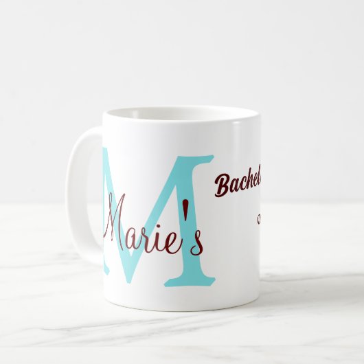 Mug bachelorette parti monogramme ajouter nom date pla (Devant gauche)