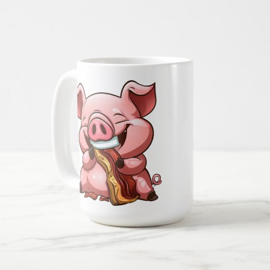 Mug Bacon de dessin animé d'un cochon mangeant une bal (Devant gauche)