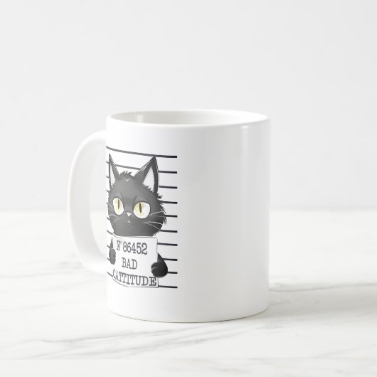 Mug Bad Cattitude - Mugshot de chat noir (Devant gauche)