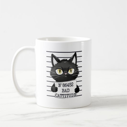 Mug Bad Cattitude - Mugshot de chat noir (Gauche)