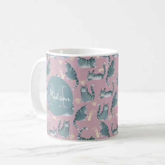 Mug Bad Grey Tabby Chats Frappe Stuff Over & Monogramm (Devant gauche)