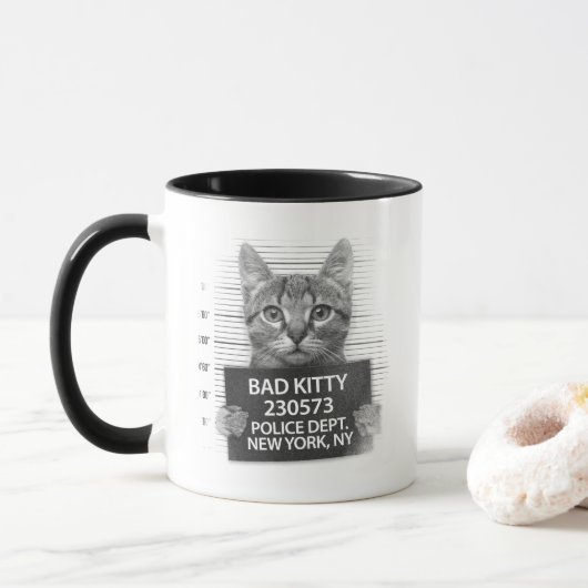 Mug Bad Kitty Chat Police Arrestation Photo Drôle Café (Avec donut)