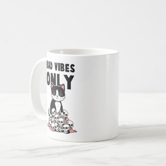 Mug "Bad Vibes Only" Drôle chat en colère (Devant gauche)
